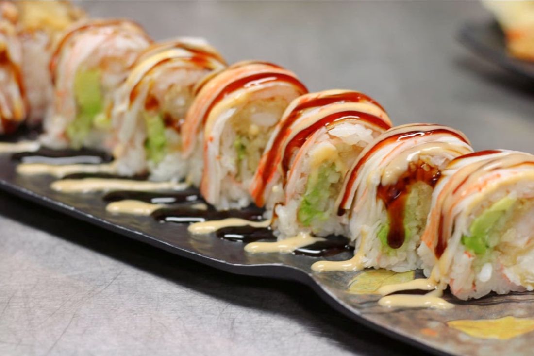 Tempura shrimp roll closeup at Arctic Bites